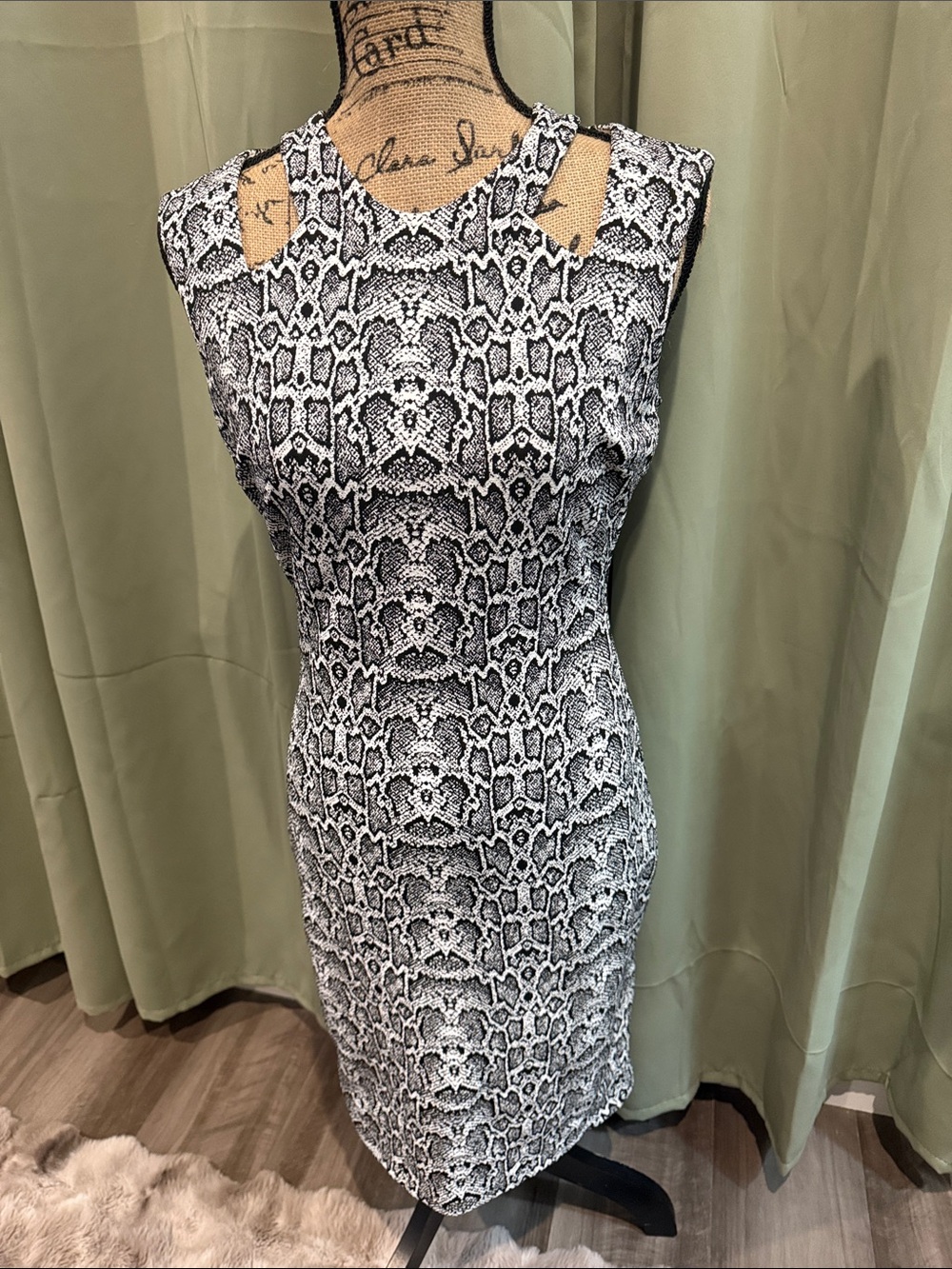 Cache Black & White Snake-Print Mini Sheath Dress